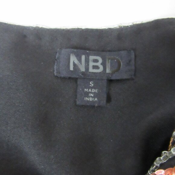 NBD Mini Cocktail Dress Black Copper Sequins Beading Stripes Tank Size Small - Picture 9 of 11